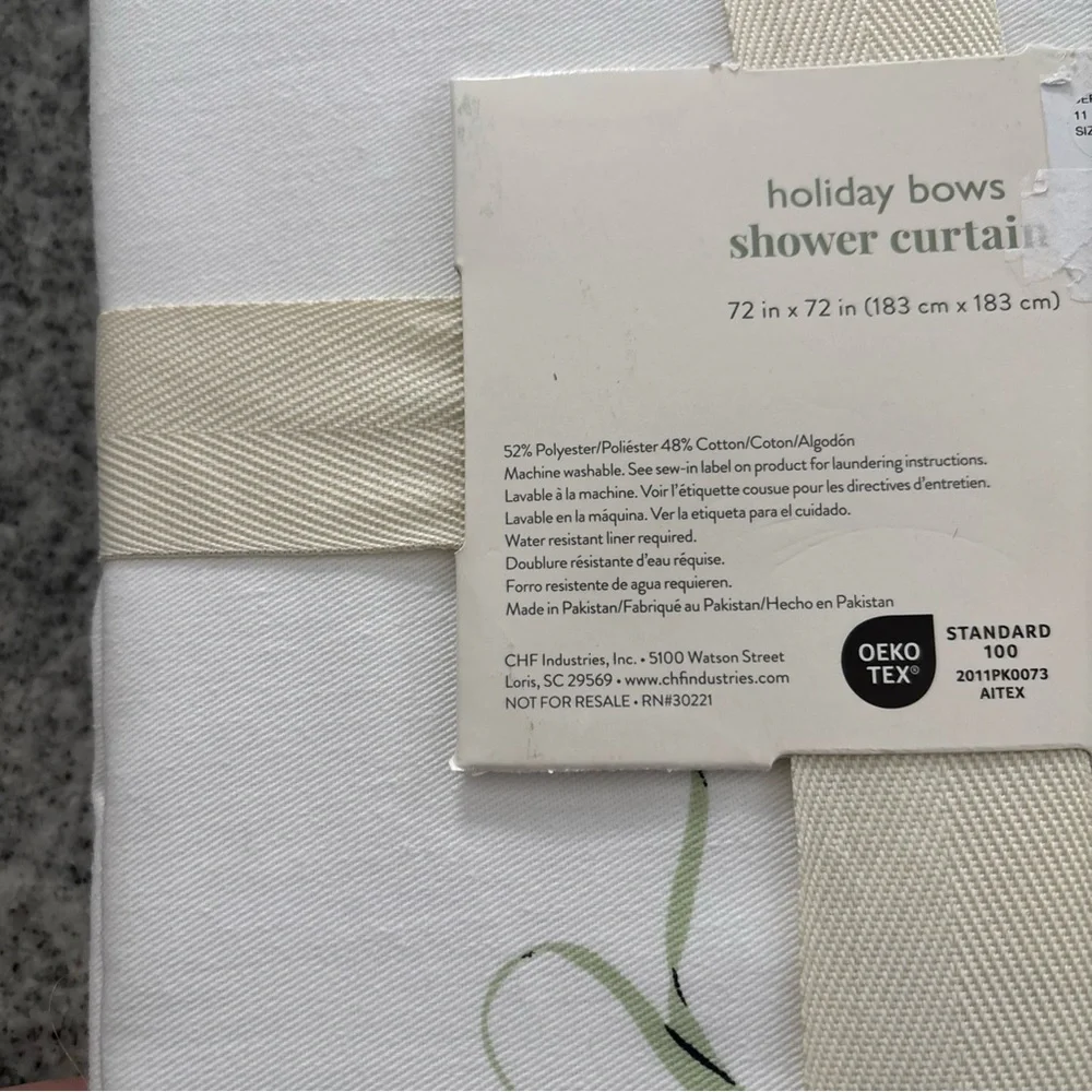 Peri Home Shower Curtain 72x72 Cotton Blend holiday bows Oeko Tex BRAND NEW